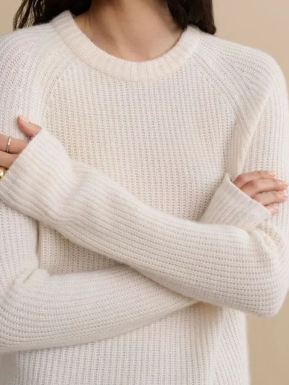 Jenni Kayne Cream Crewneck Ribbed Cashmere Sweater